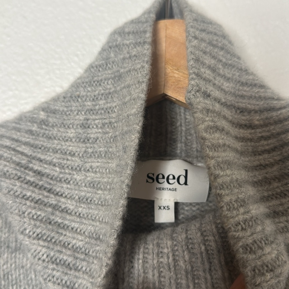 Seed 100% Merino Wool Pull Over Turtleneck Sweater Womens XXS Grey Quiet Luxury - Picture 6 of 7